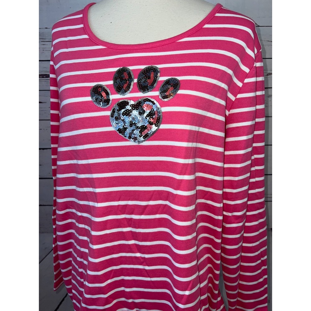 Quacker Factory Long sleeve Shirt Plus Size 1X Pawprint Sequins Cats Dogs NWOT‎